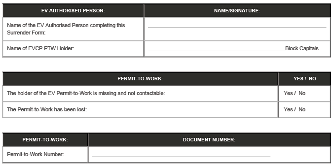 Permit To Work Surrender Form